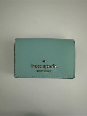 kate spade light teal leather compact wallet